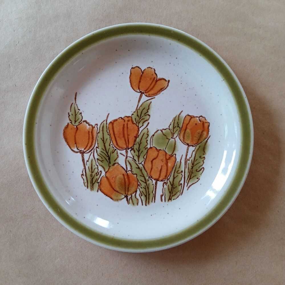Vintage Meadowbrook Stoneware Japan Bread Plate 6.25" Orange Tulips Oven Safe